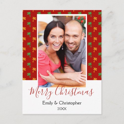 Red  Green Palm Tree Tropical Christmas Photo Holiday Postcard