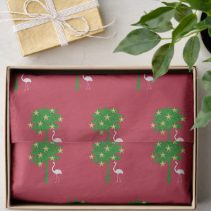 Red Green Palm White Flamingo Tropical Holiday Tissue Paper
