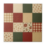 Red Green Patchwork Quilt Rustic Farmhouse Floral Ceramic Tile