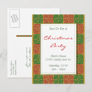 Red Green Pattern Custom Christmas Party Postcard