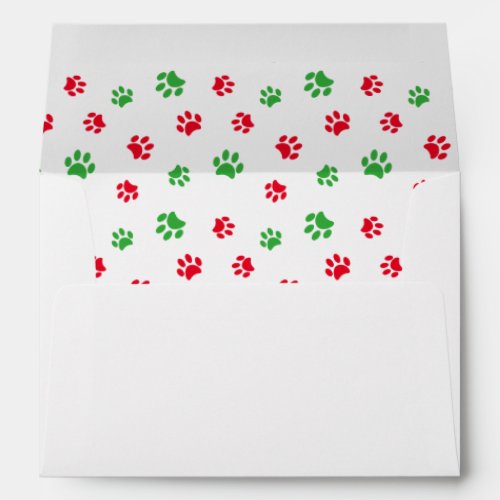 Red Green Paw Prints Name Address Holiday Envelope