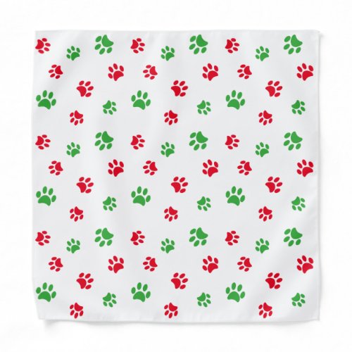 Red Green Paw Prints Pattern on White Holiday Bandana