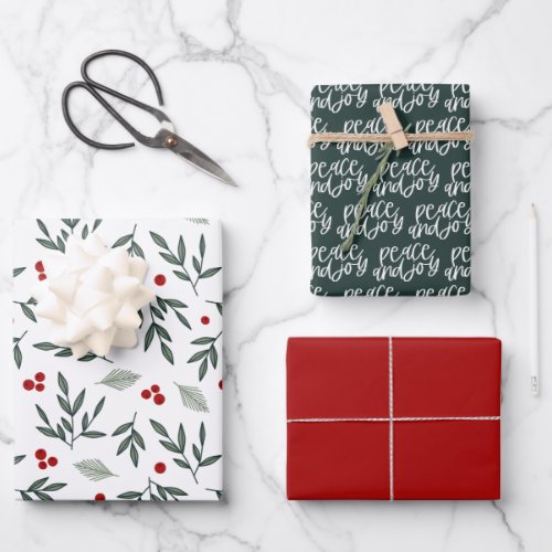 Red Green Peace and Joy Winter Holiday Wrapping Pa Wrapping Paper Sheets