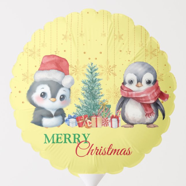 Red Green Penguin Santa Merry Christmas Party Balloon (Back)
