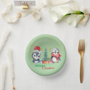 Red Green Penguin Santa Merry Christmas Party Paper Bowls