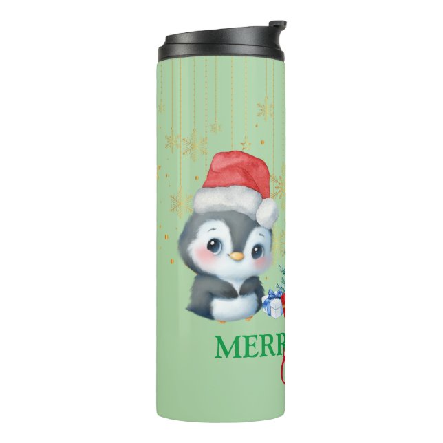 Red Green Penguin Santa Merry Christmas Party Thermal Tumbler (Rotated Left)