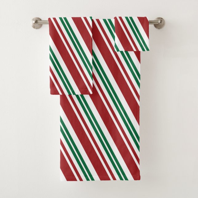 Red & Green Peppermint Bath Towel Set (Insitu)