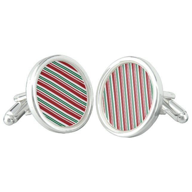 Red & Green Peppermint Stripe Cufflinks (Angled)