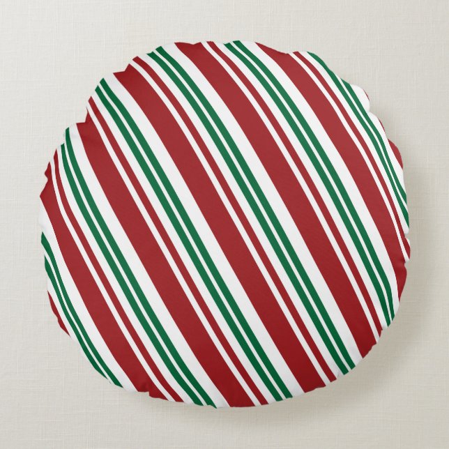 Red & Green Peppermint Stripe Round Pillow (Front)