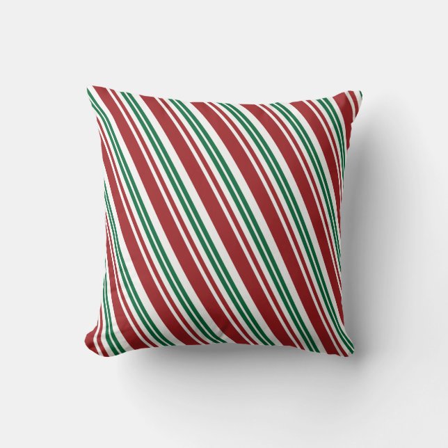 Red & Green Peppermint Stripe Throw Pillow (Front)