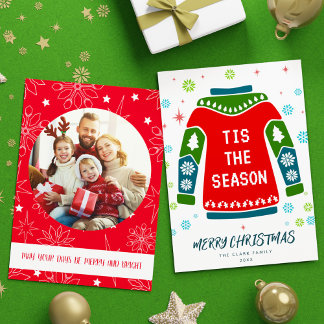 Red Green Photo Family Ugly Sweater Tis the Season Holiday Card