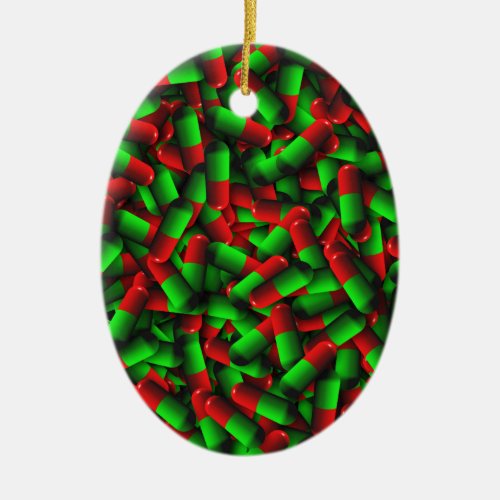 red green pills drugs ceramic ornament