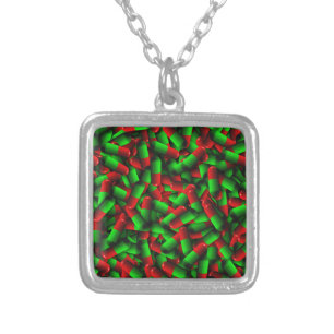red green pills drugs silver plated necklace