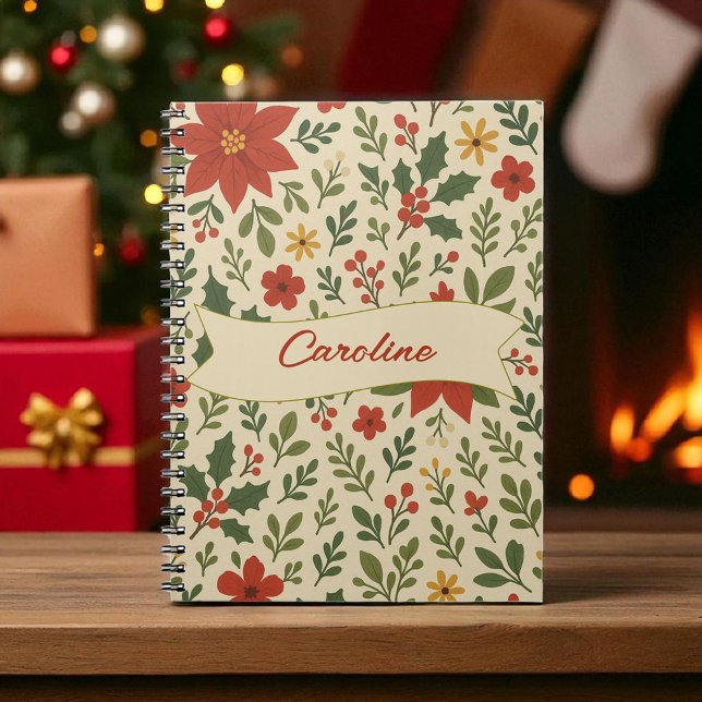 Red Green Pine and Berry Watercolor Holiday Notebook (Creator Uploaded)