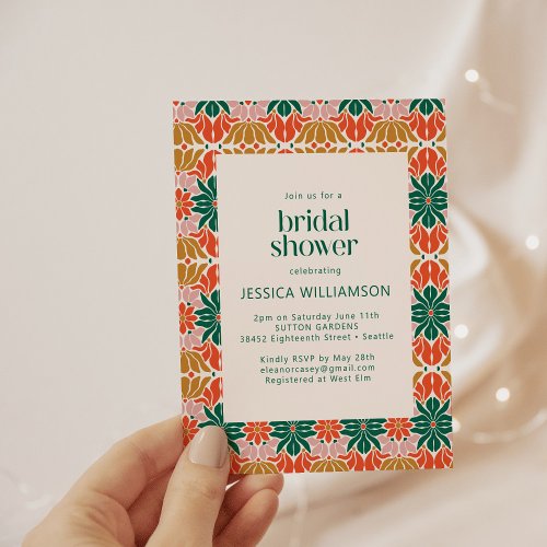 Red Green Pink Christmas Botanical Bridal Shower Invitation