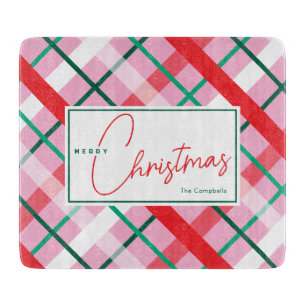 Red Green Pink Christmas Plaid Cutting Board