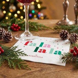 Red Green Pink Fa La La La Christmas Paper Napkin