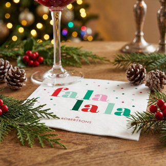 Red Green Pink Fa La La La Christmas Paper Napkin
