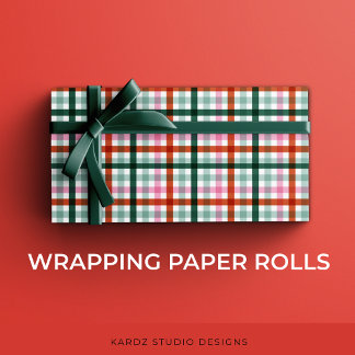 Red Green Pink Plaid Christmas Wrapping Paper