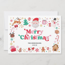 Red Green Pink Santa Merry Christmas Winter Holiday Card