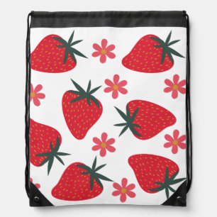 Red Green Pink Simple Strawberries  Drawstring Bag