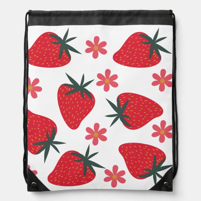 Red Green Pink Simple Strawberries  Drawstring Bag (Front)