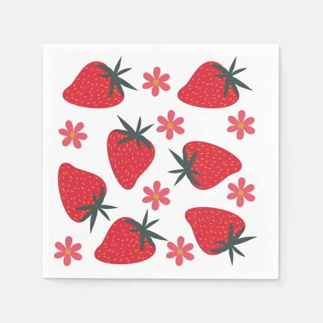 Red Green Pink Simple Strawberries Napkins (Front)