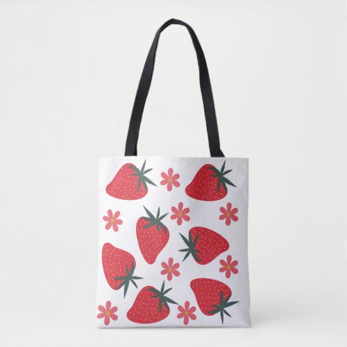 Red Green Pink Simple Strawberries Tote Bag