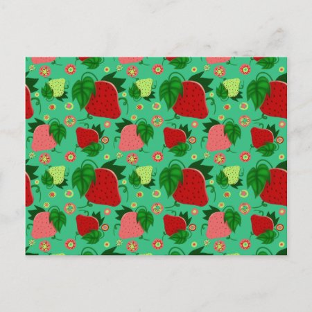 Red Green Pink Strawberries Postcard