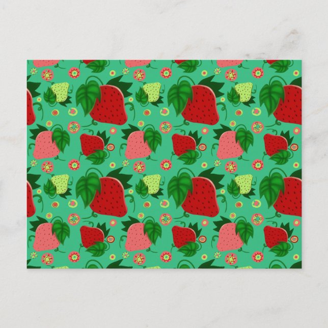 Red Green Pink Strawberries Postcard (Front)