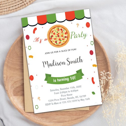 Red Green Pizza Birthday Invitations