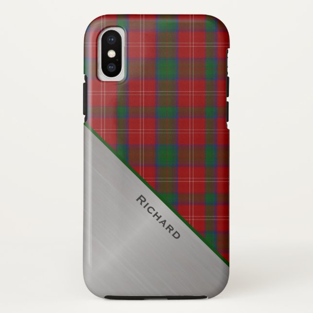 Red & Green Plaid & Aluminum Look  Case-Mate iPhone Case (Back)