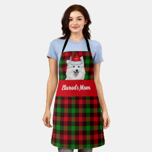 Red Green Plaid American Eskimo Dog Christmas Apron