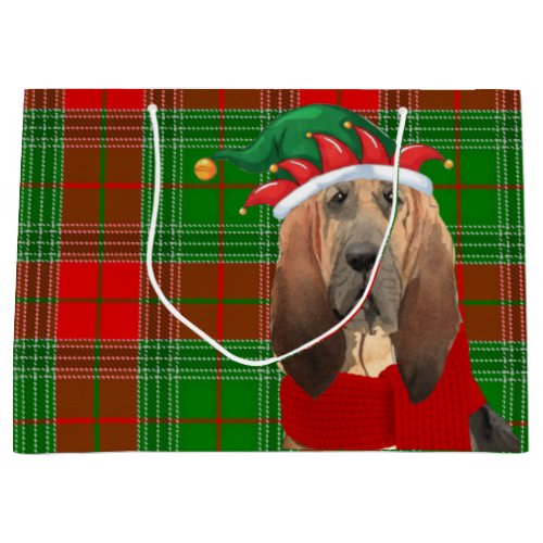 Red Green Plaid Bloodhound Dog Lover Holiday Large Gift Bag