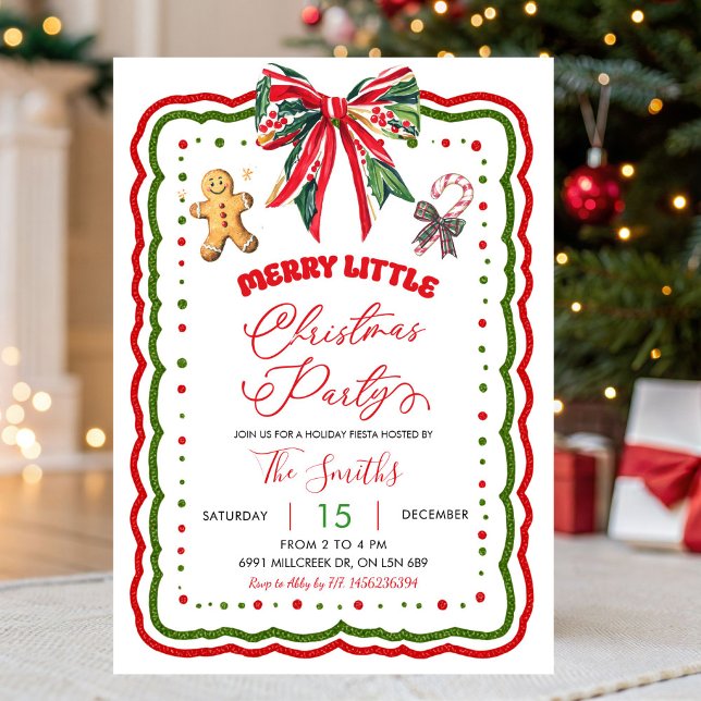 Red Green Plaid Bow Preppy Christmas Holiday Party Invitation (Creator Uploaded)
