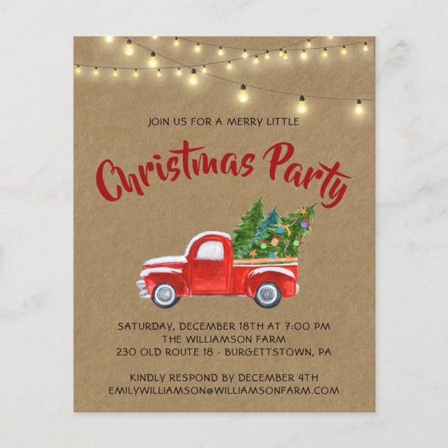 Red Green Plaid Budget Christmas Party Invitation  Flyer (Front)