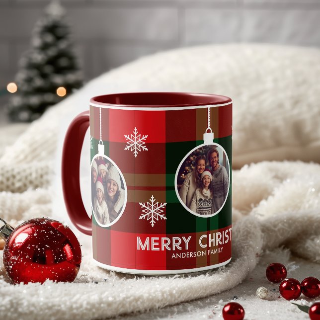 Red Green Plaid Buffalo Check Photo Christmas  Mug (Red Green Plaid Buffalo Check Photo Christmas Mug)