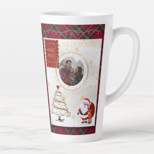 Red Green Plaid Christmas  Latte Mug (Right)