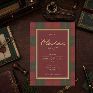 Red Green Plaid Classic Christmas Party Invitation