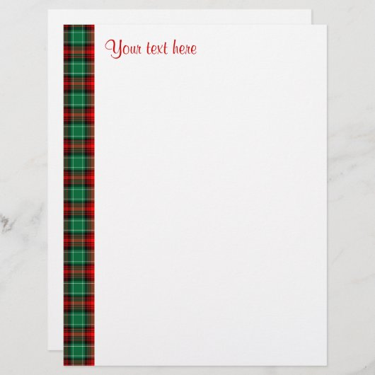 Red Green Plaid Custom Letterhead (Front/Back)