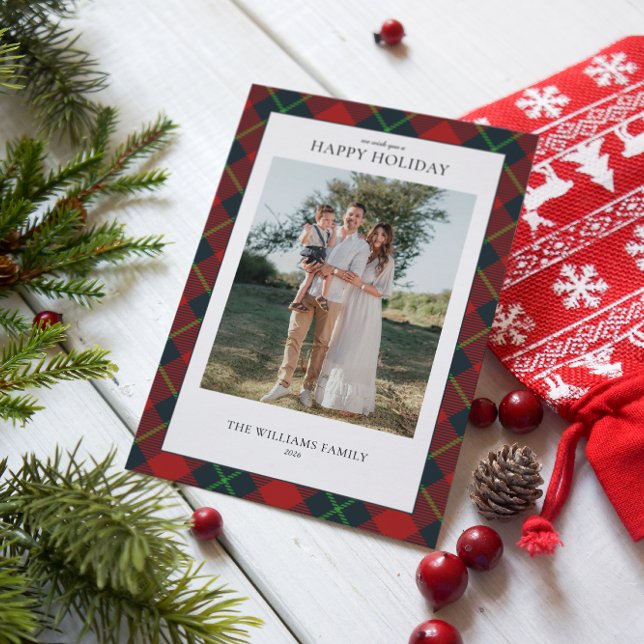 Red & Green Plaid Family Photo Holiday Card (Creator Uploaded)