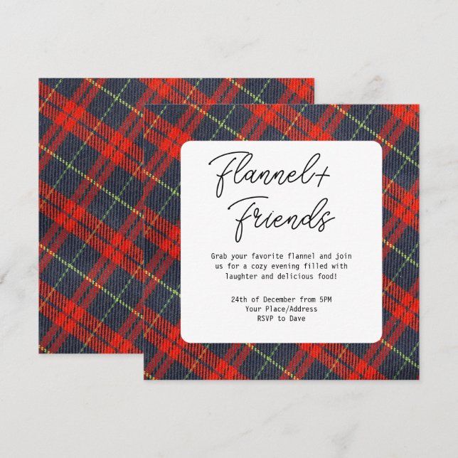 Red Green Plaid Flannel & Friends Christmas Party Invitation (Front/Back)