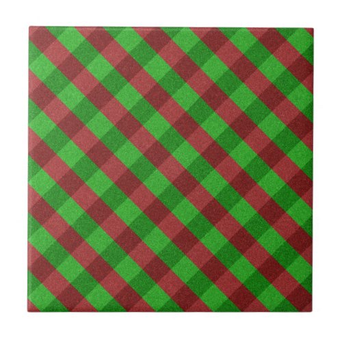 Red  Green Plaid Glitter Ceramic Tile