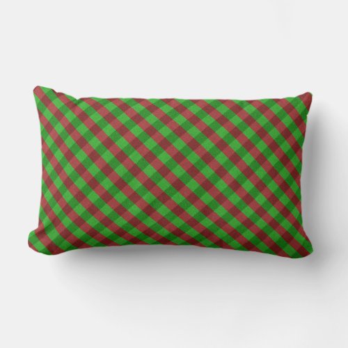 Red  Green Plaid Glitter Lumbar Pillow