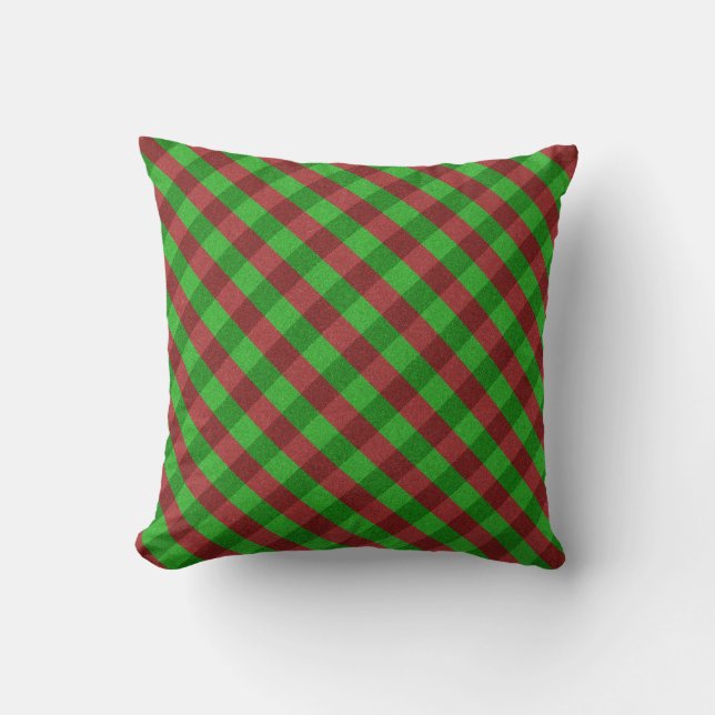 Red & Green Plaid Glitter Throw Pillow (Front)