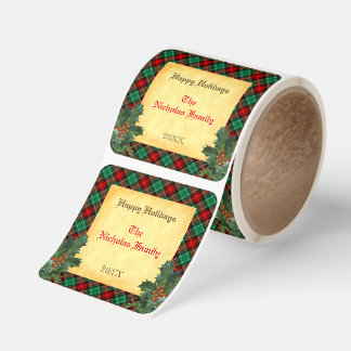 Red Green Plaid Holly Editable Holiday Gift Tag