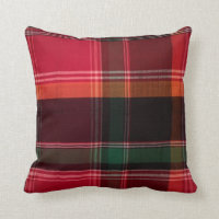Red Green Plaid Madras Throw Pillow