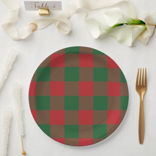 Red & Green Plaid Paper Plates (Wedding)