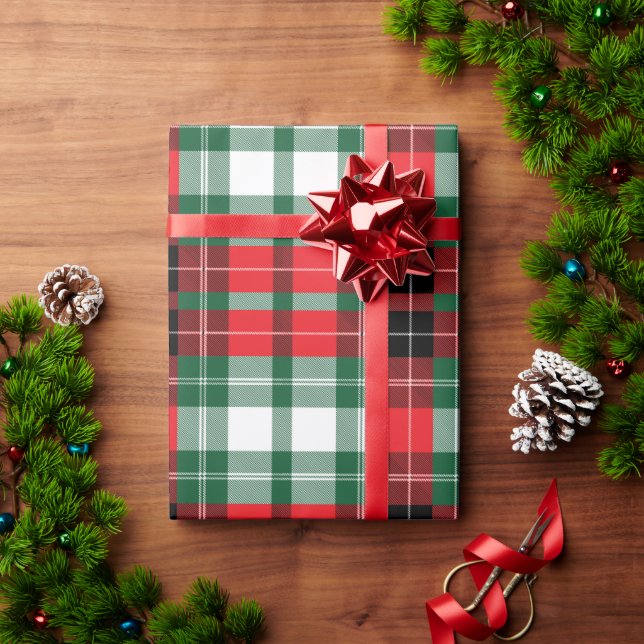 Red Green Plaid Pattern Holiday Christmas Modern Wrapping Paper (Holiday Gift)