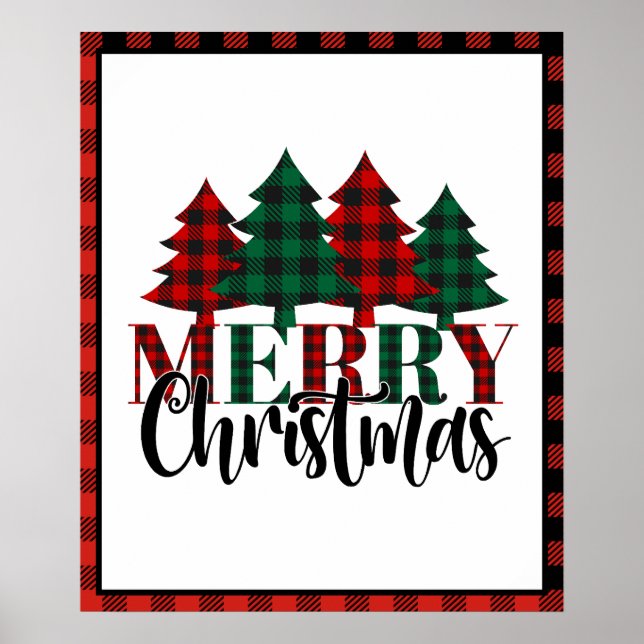 Red & Green Plaid Pattern Merry Christmas Poster (Front)